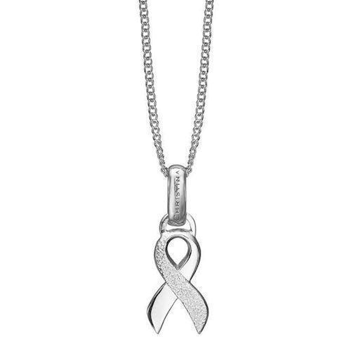 Image of Christina Collect 925 sterling sølv Støt Brysterne Vedhæng med Knæk Cancer Sløjfe, 40-55 cm
